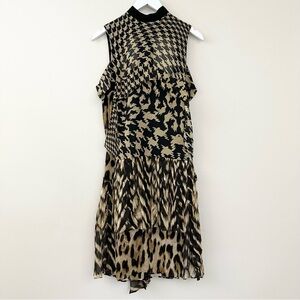 Just Cavalli Leopard Houndstooth Pattern Print Cut Out Dress